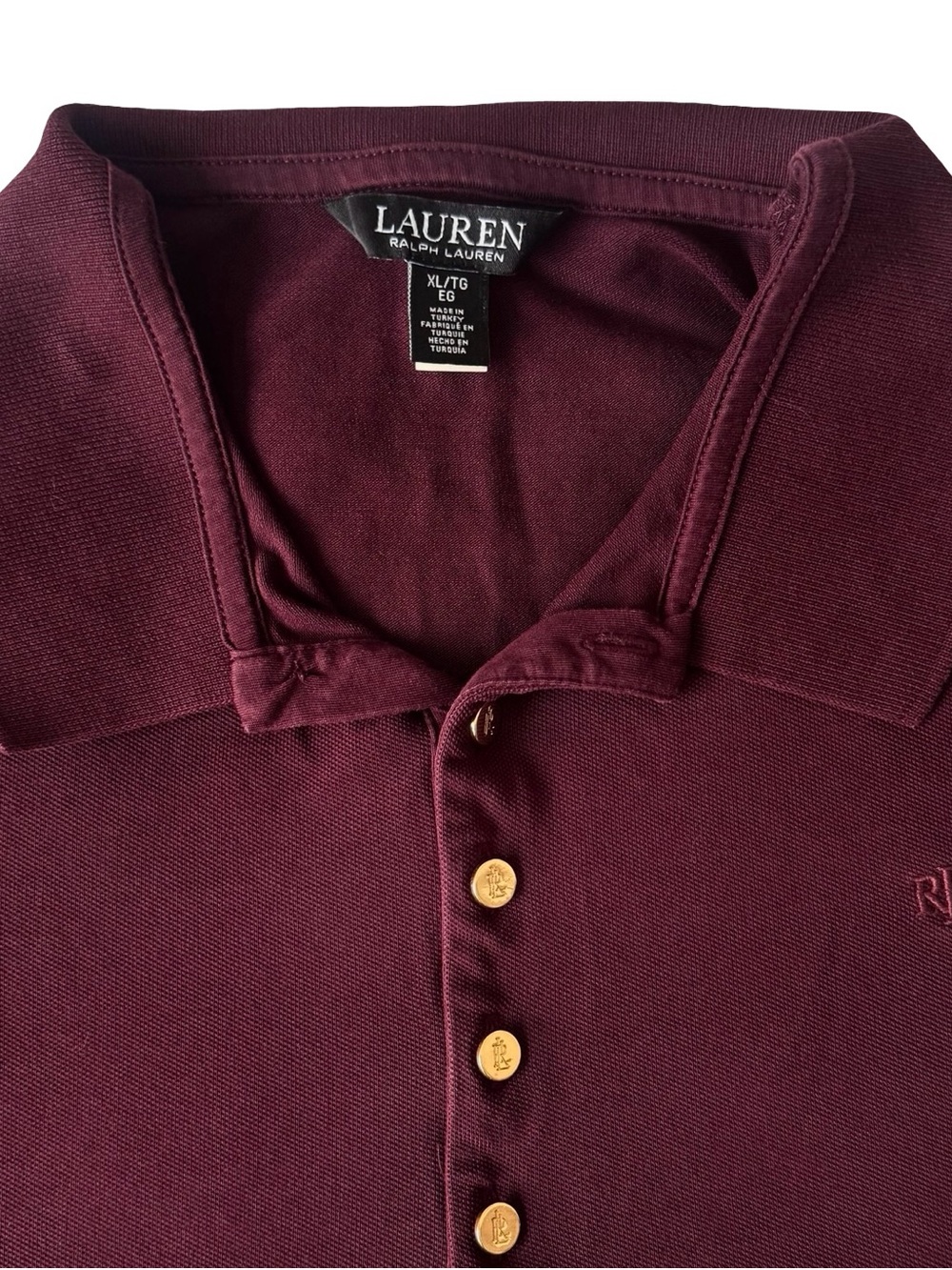 Lauren Ralph Lauren Women’s Burgundy Cotton Knit  Button Polo Shirt Size XL - Picture 2 of 5
